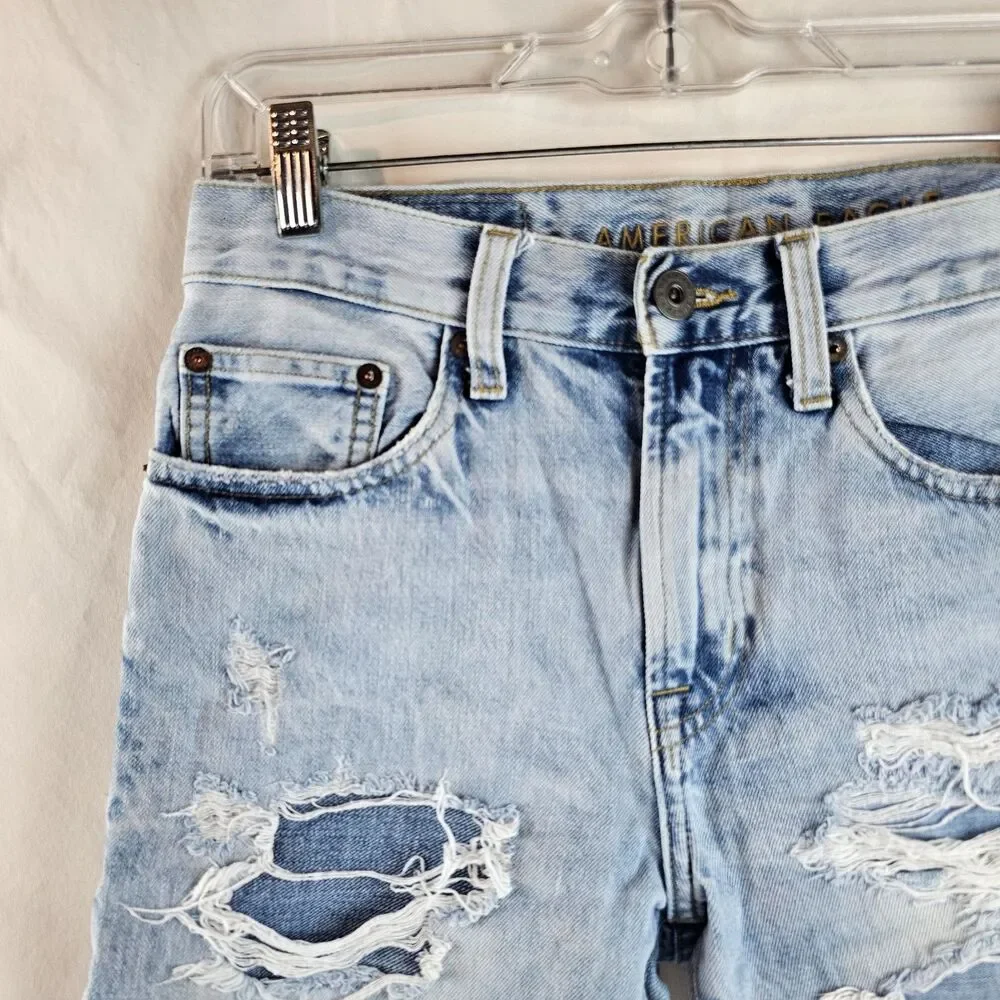 American Eagle Shorts Mens 28 Blue Denim Distressed Ripped Cutoff Jean Grunge